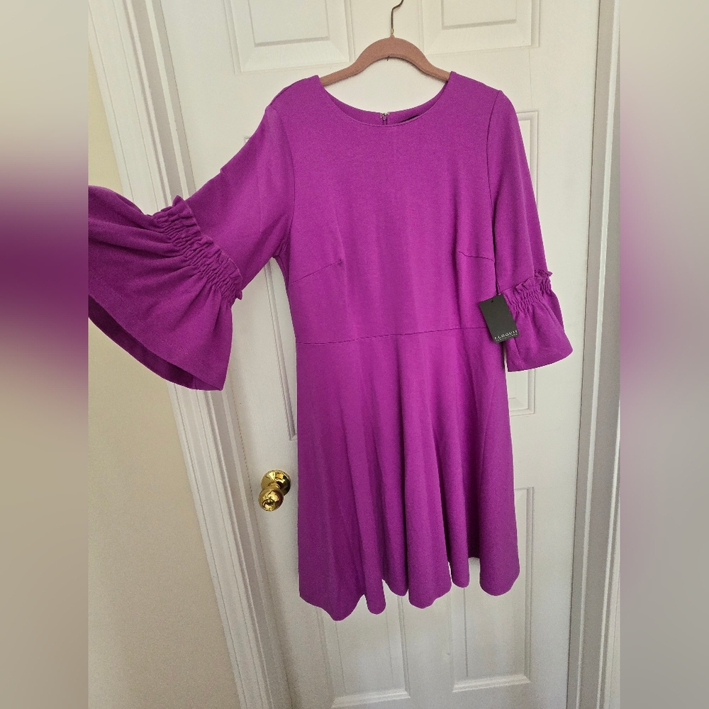 Eloquii Dress 3/4 length sleeve, Flare Skirt, Women’s Size 16 Purple NWT